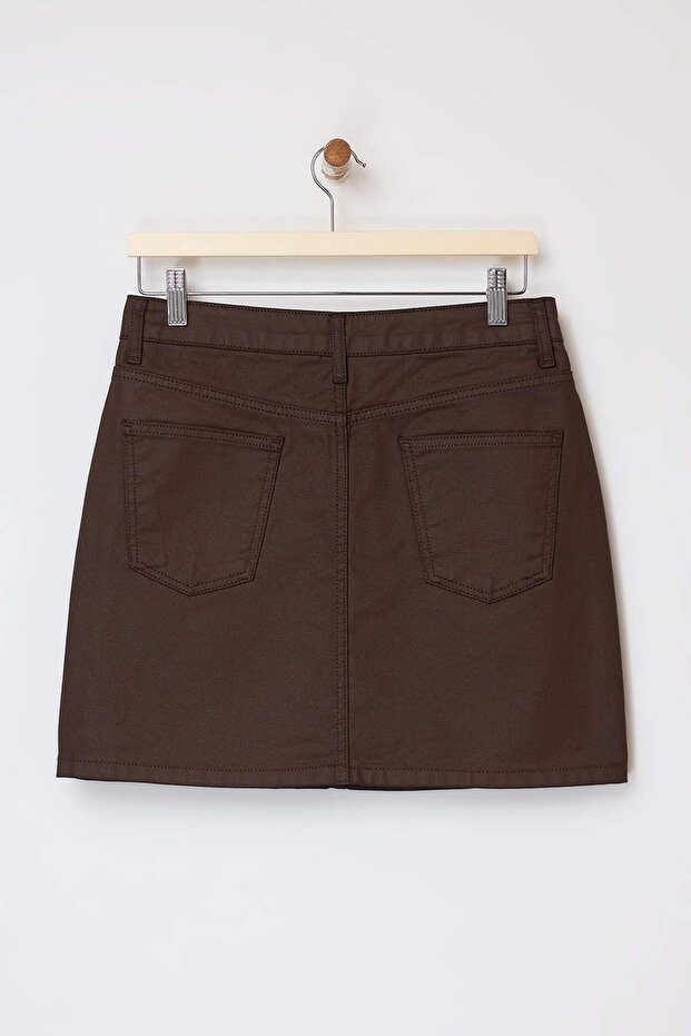 Kahverengi Kaplamalı Kumaş Mini Denim Etek TWOSS26ET00003 - 6
