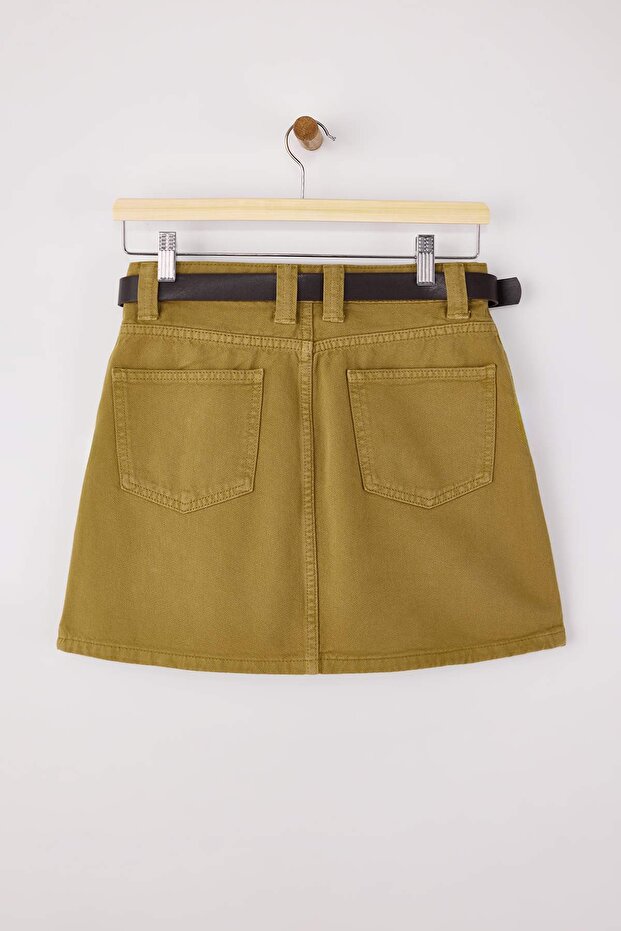 Camel Kemer Detaylı Mini %100 Pamuk Denim Etek TWOSS26ET00005 - 6