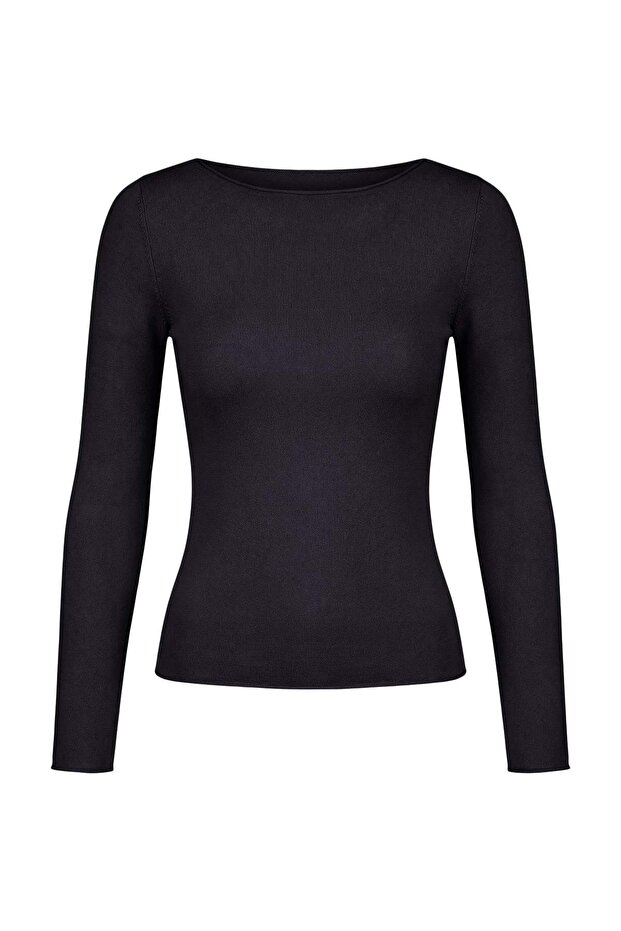 Wardrobe Essentials Antrasit Yumuşak Dokulu Kayık Yaka Triko Kazak TWOAW26KZ00293 - 9