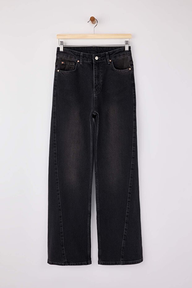 Siyah Yüksek Bel Az Esnek Wide Leg Geniş Paça Jeans TWOSS26JE00063 - 5