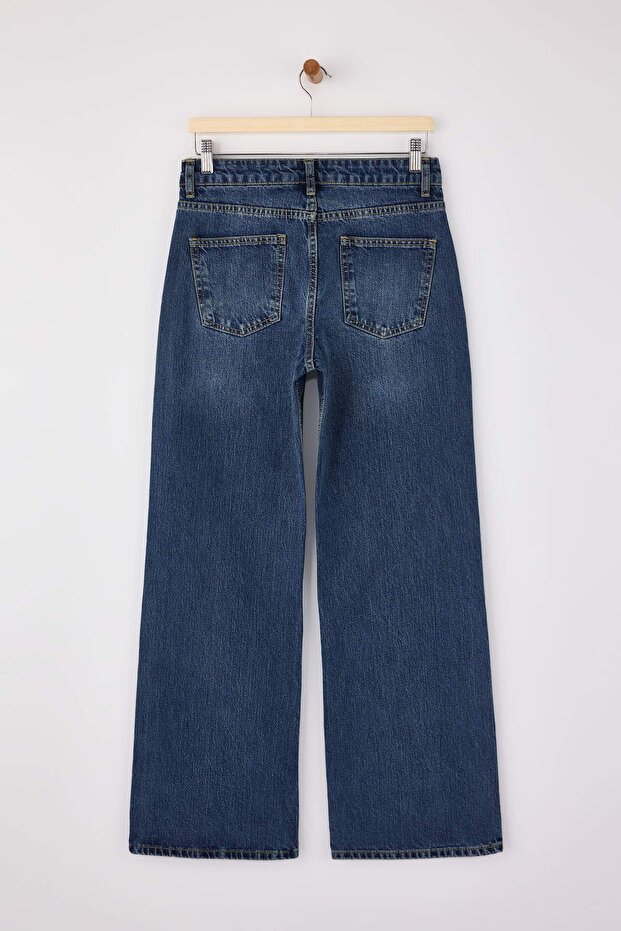 Koyu Mavi Normal Bel Geniş Paça Wide Leg Jeans TWOSS26JE00042 - 6