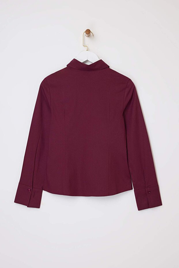 Wardrobe Essentials Mürdüm Hafif Bele Oturan Pamuklu Dokuma Gömlek TWOAW26GO00022 - 6