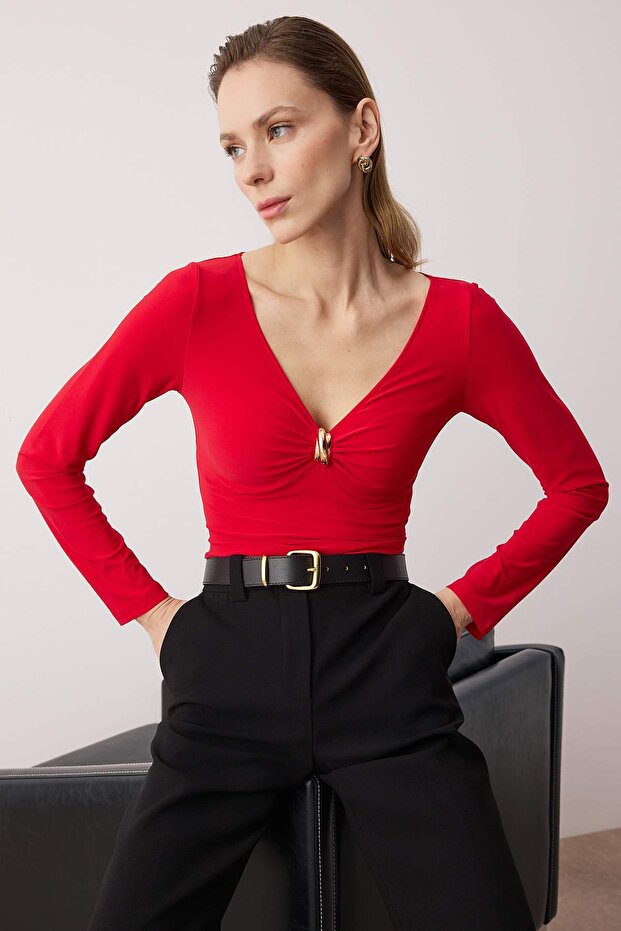 Kırmızı Örme Body TWOAW26BD00002 - 2