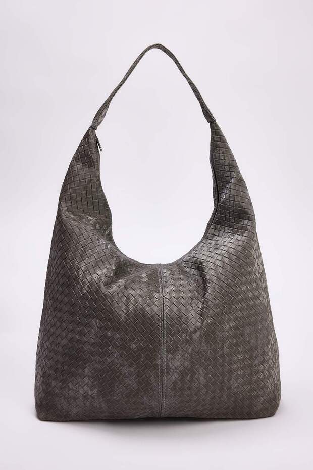 Gri Örgü Desenli Büyük Maxi Tote Kadın Maksi Boy Omuz Çantası TAKAW26OC00045 - 3