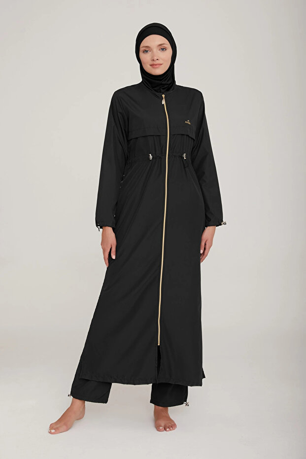 Quick Drying Parachute Fabric Long Hijab Swimsuit with Adjustable Waist 1267