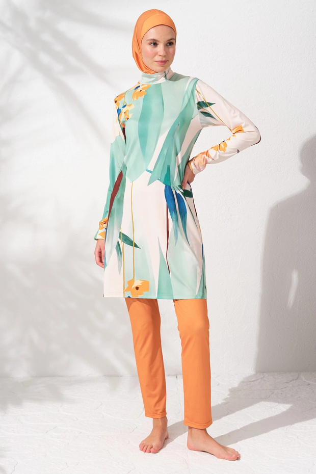 231927 Long Sleeve Patterned Hijab Swimwear