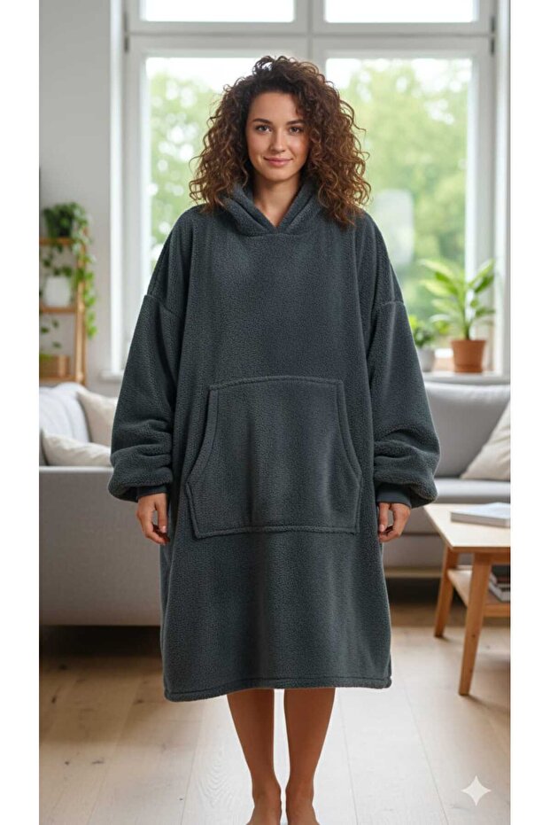 Wellsoft Hooded Wearable Tv Blanket Unisex Oversized Anthracite Gray (1 Piece)