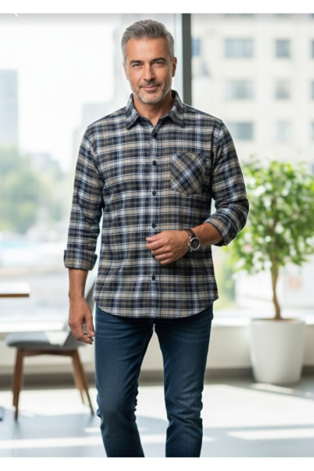 100% WOOL LONG SLEEVE POCKET CLASSIC WINTER MEN'S SHIRT