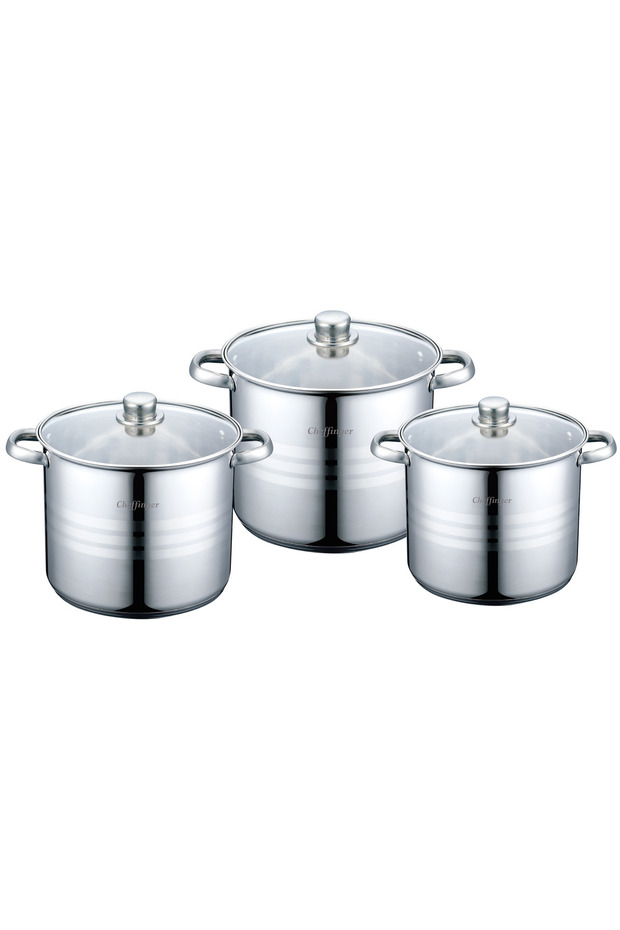 6 Pcs Deep Stock Pot Sets with Glass Lid - 1