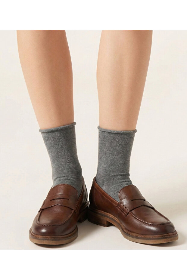 Women's Dark Gray Cotton Toe-Toe Seamless Elastic-Free Cotton Socks