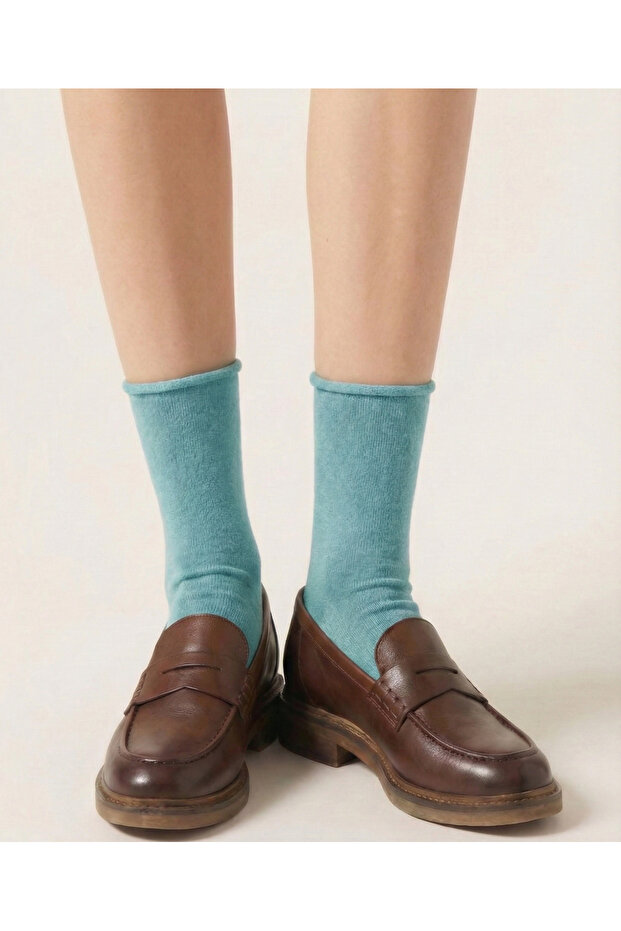 Women's Blue Cotton Toe-Toe Seamless Non-Elastic Cotton Socks