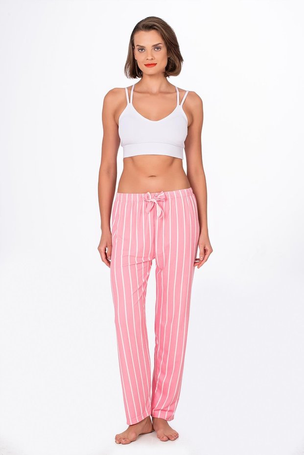 Women's Suede Pink Striped Pajamas Single Bottom