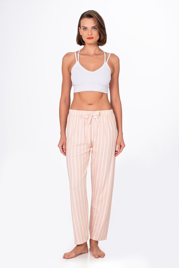 Women's Suede Beige Striped Pajamas Single Bottom