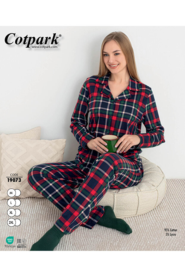 Women's Cotton Plaid Fabric Pajama Set 19073