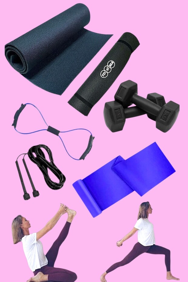 7mm Pilates Cushion Resistance Pilates Tire and 1 Kg Double Dumbell Octagonal Tire and Jump Rope Set