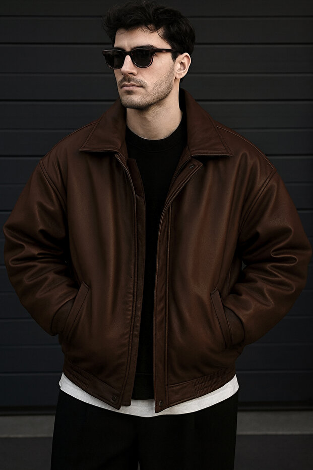 Oversized Black Leather Jacket