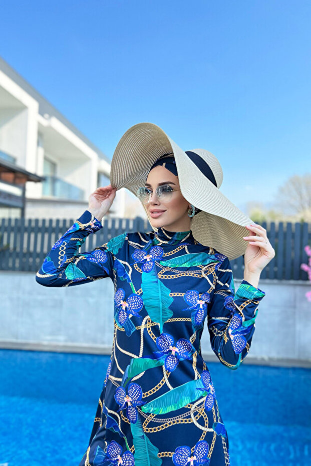 Lirali Fully Covered Hijab Swimsuit Chain Orkide R058 Zişan
