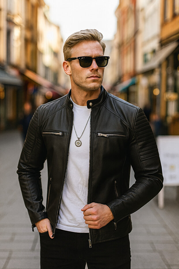 معطف جلد رجالي سترة جلدية شتوية مقاومة للرياح - 3