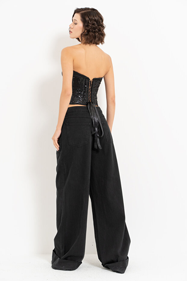 Siyah Pullu Kalp Yaka Büstiyer - 8