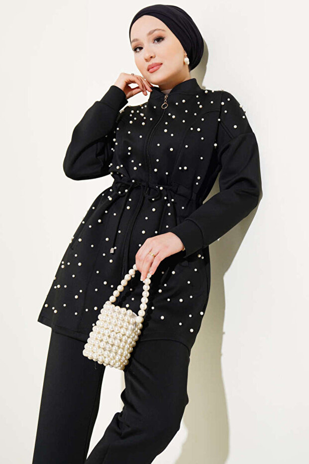Women's Pearl-Embellished Scuba Two-Piece Set