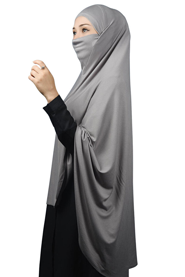 Ready Practical Scarf with Turban Veil Hijab with Hijab - Prayer Cover Souffle (5XL) - Gray