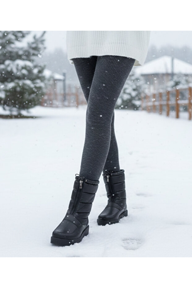 Siyah Paraşüt Kumaş Kar Botu 1453-01 - 3