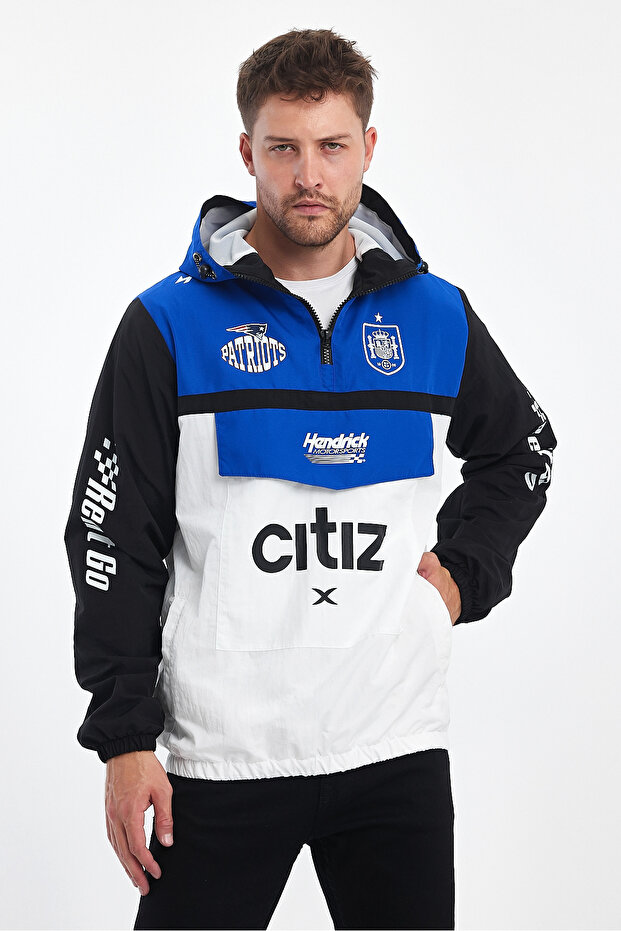 Men's Printed Two Colors Zippered Biker Raincoat Waterproof Racer Jacket Printed College Coats