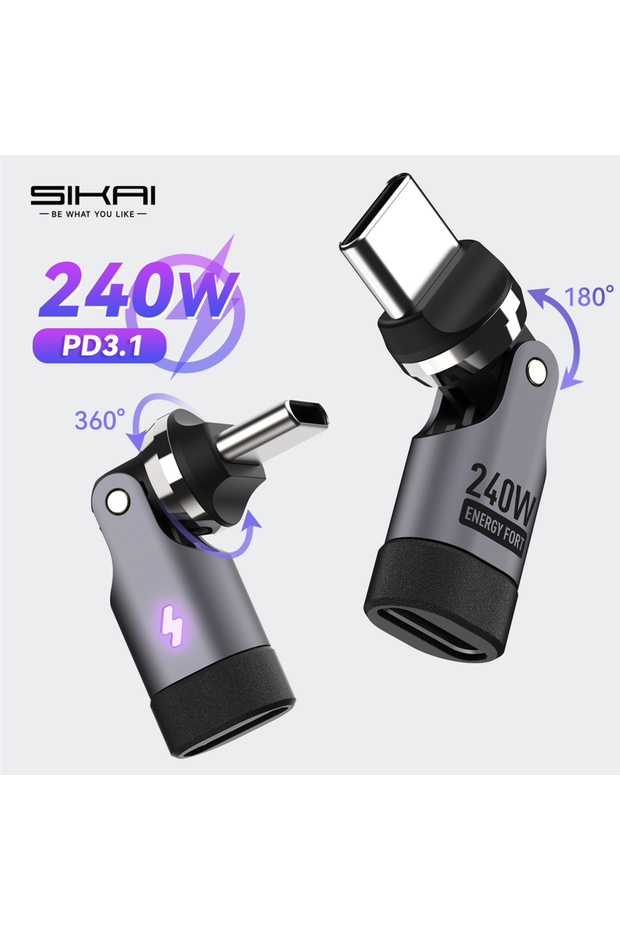 محول من النوع C عدد 2، يدعم الشحن السريع PD240W OTG، محول من النوع C قابل للدوران 90° و540°، شحن سريع USB C