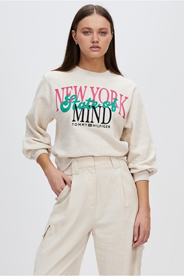 Logo Embroidered Regular Fit Puffer Sweatshirt