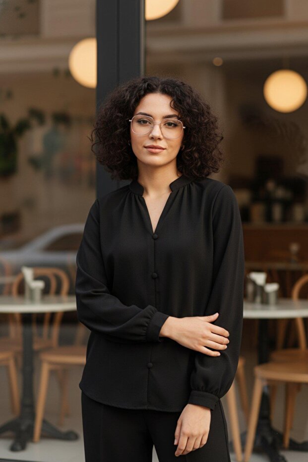 بلوزة هاكم ياكا بأزرار من الكريب المستورد - أسود - 2