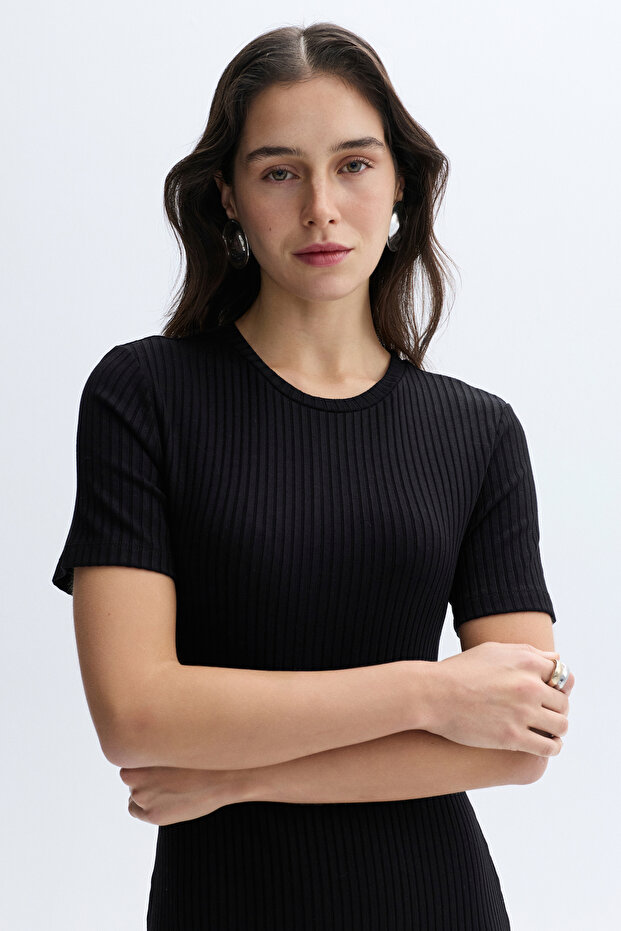 FİTİLLİ A FORM MİDİ ELBİSE - 3