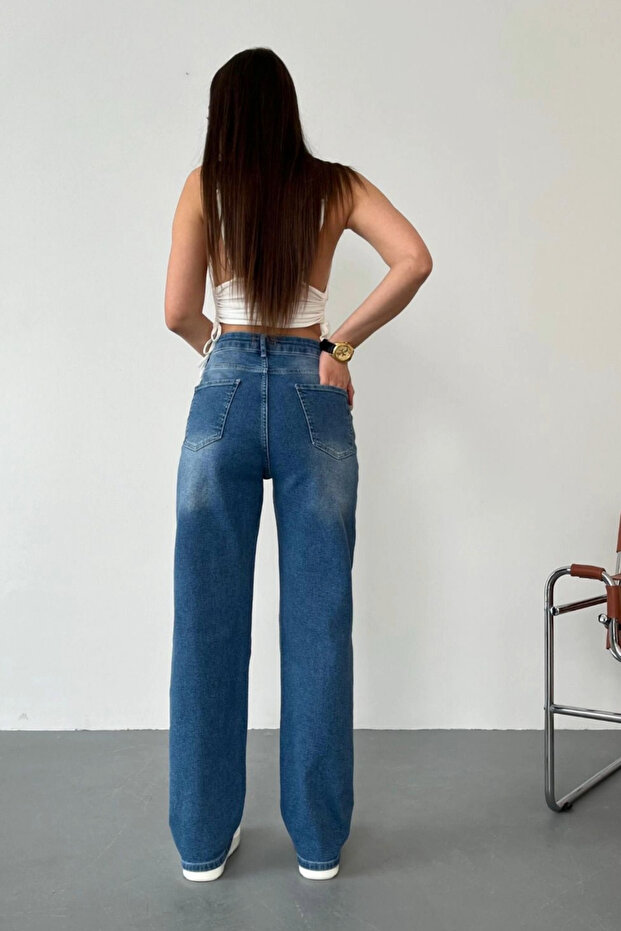 Női, magas derekú Lycra hatású, egyenes szabású farmer - 3