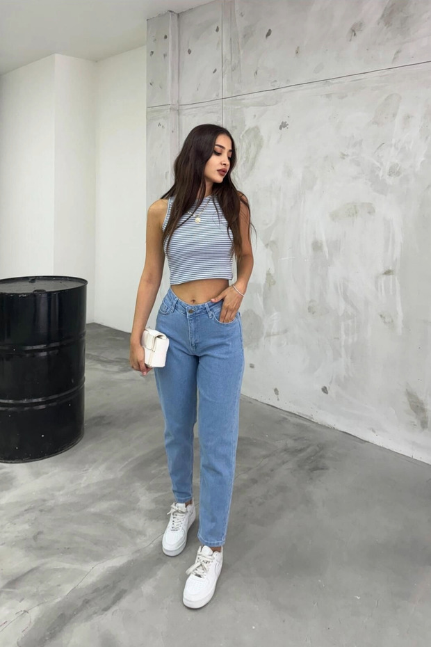 جينز نسائي عالي الخصر قابل للتمدد/ليكرا - 6