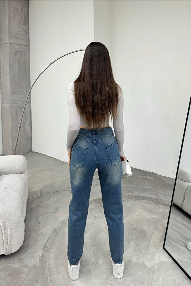 Γυναικεία Stretch/Lycra Ψηλόμεση Mom Jeans - 4