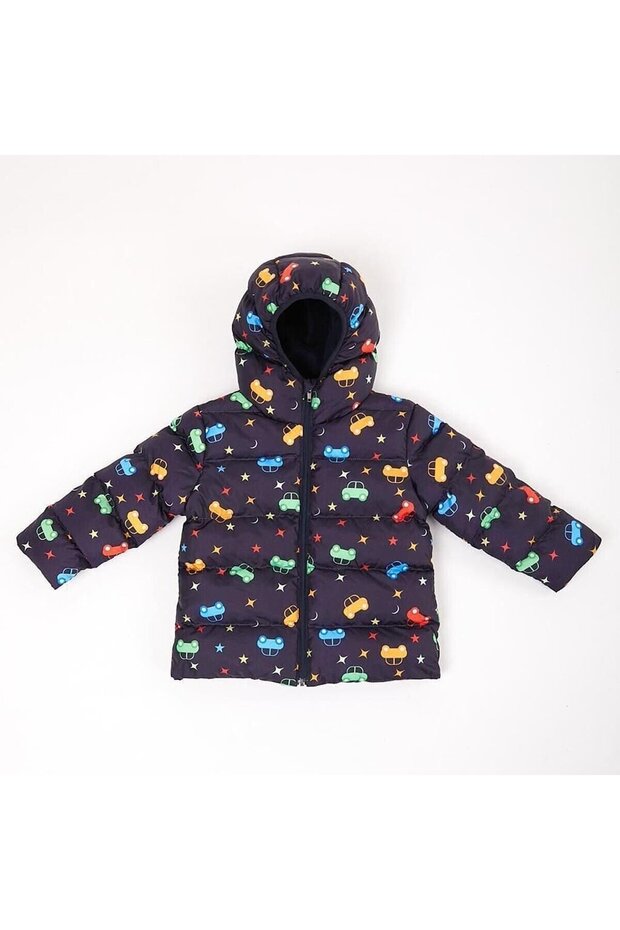 سترة قابلة للنفخ منقوشة على شكل سيارة باللون الأزرق الداكن للأولاد - 2