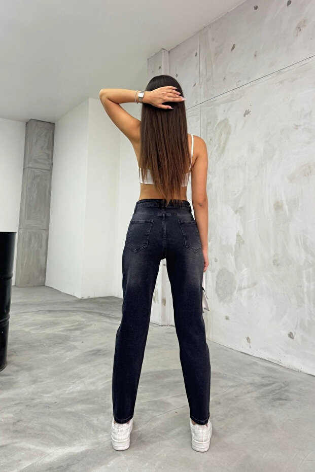 Damskie jeansy typu mom jeans z wysokim stanem i rozciągliwą lycrą - 3