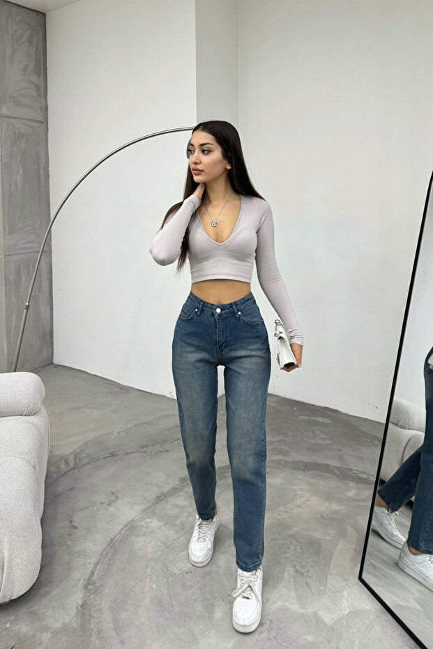 Γυναικεία Stretch/Lycra Ψηλόμεση Mom Jeans - 5