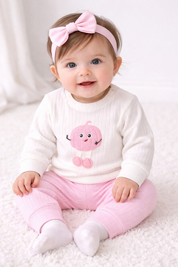 Pumpkin Embroidered Baby Girl Set