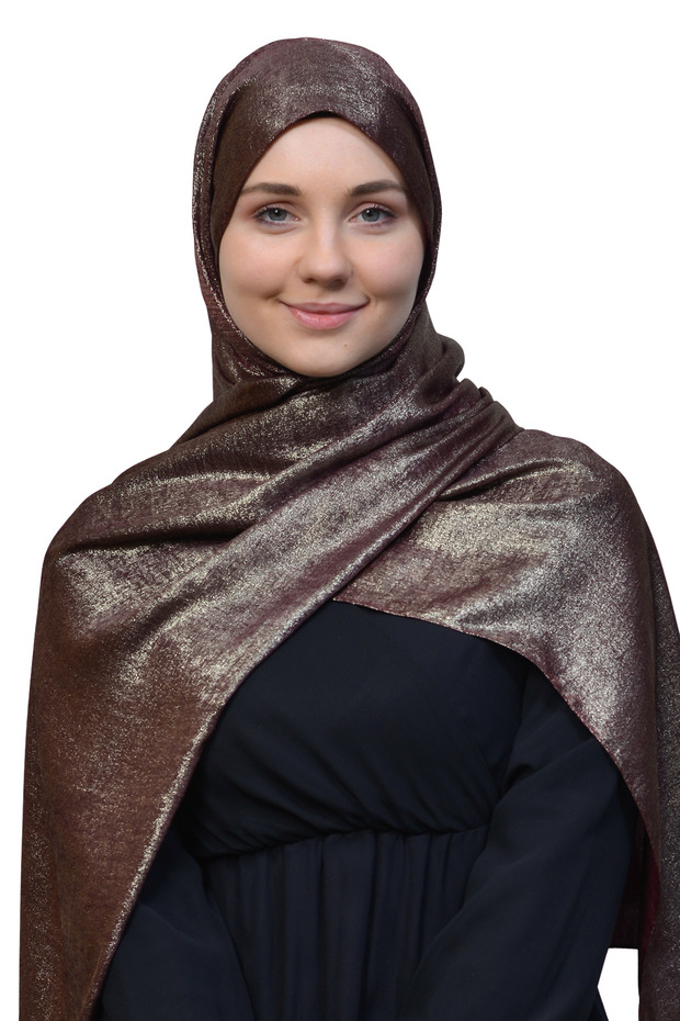 Double Color Shiny Glitter Illuminated Princess Hijab Shawl Cotton Dark Burgundy - Silver