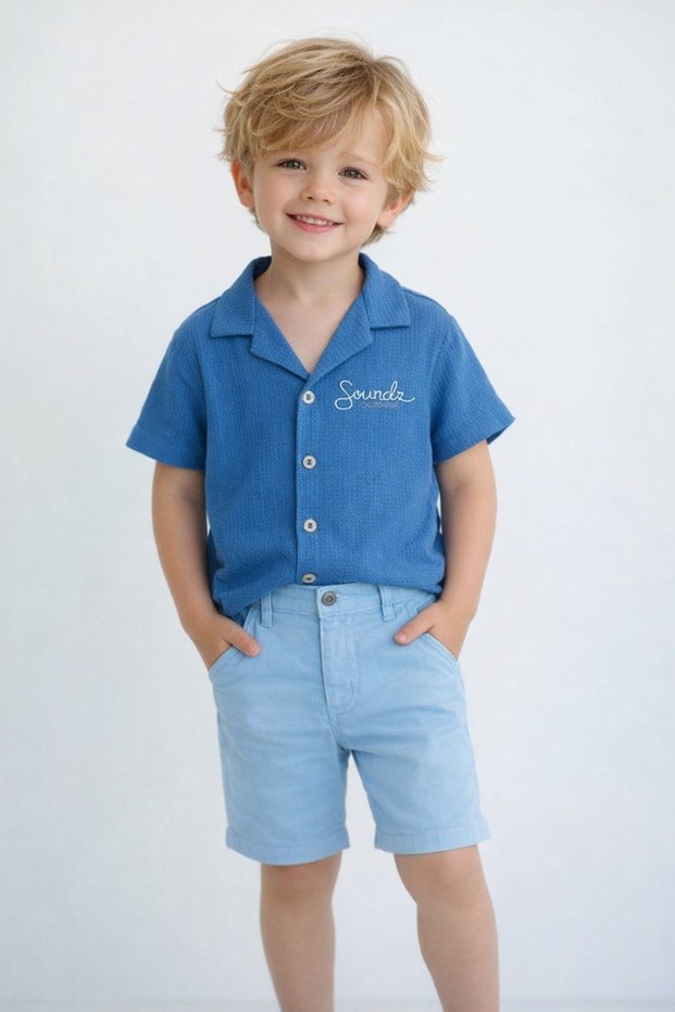 Stylish Shirt and Adjustable Waist Short-Sleeved Shorts 2-Piece Set Children's and Baby Clothing Special Day Bayra