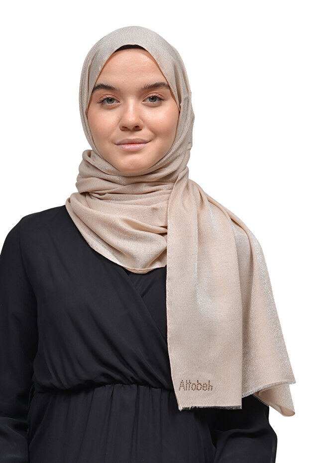 Women's Solid Color Twinkle Glitter Hijab Shiny Evening Dress Shawl - Dark Cream