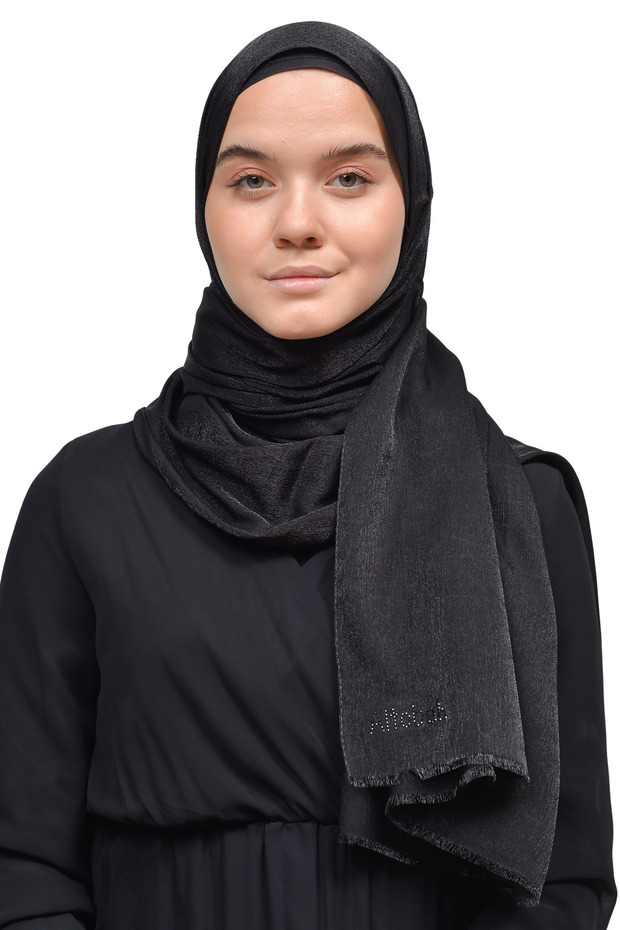 Women's Solid Color Twinkle Glitter Hijab Shiny Evening Dress Shawl - Black