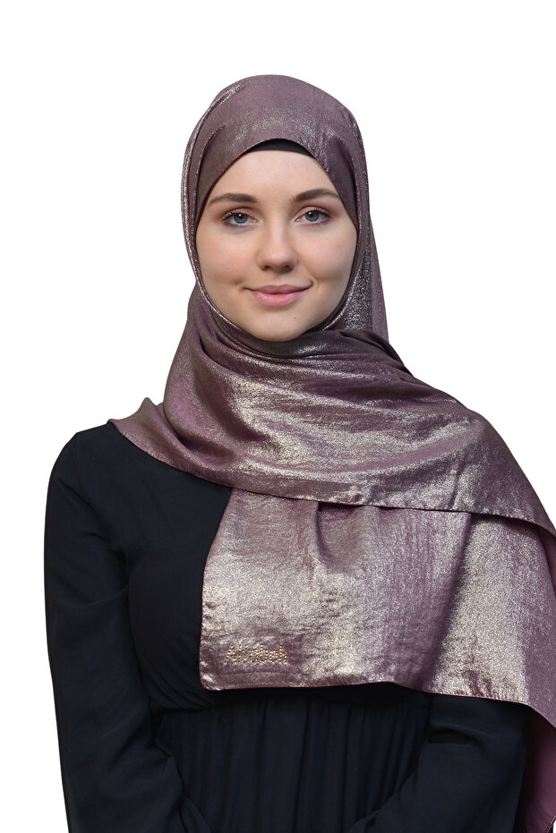Double Color Shiny Glitter Illuminated Princess Hijab Shawl Cotton Dark Burgundy - Silver