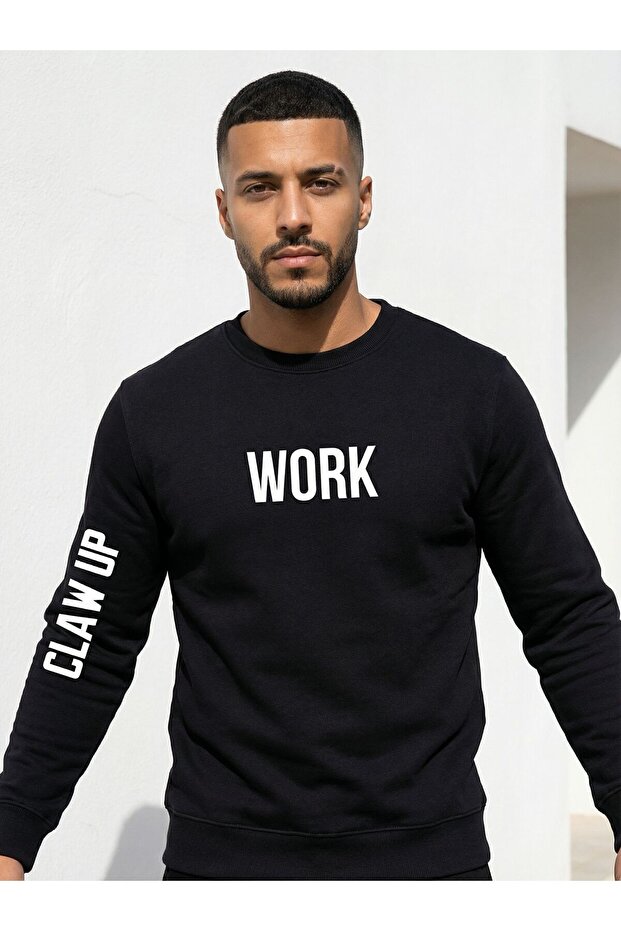 Oversized Basic Sweatshirt | Blackout Printed (Unisex Cotton Soft Textured Wide Cut Black Sweatshirt)