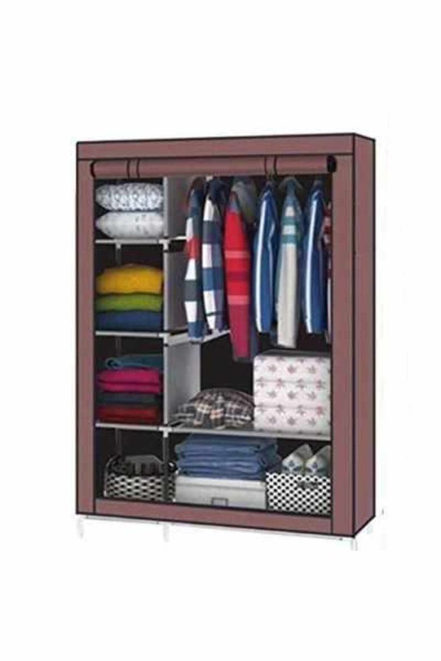 BROWN Wardrobe Clothes 2 compartments Textile