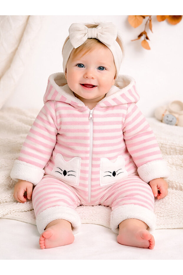 Baby Girl Welsoft Winter Jumpsuit Pink-Ecru
