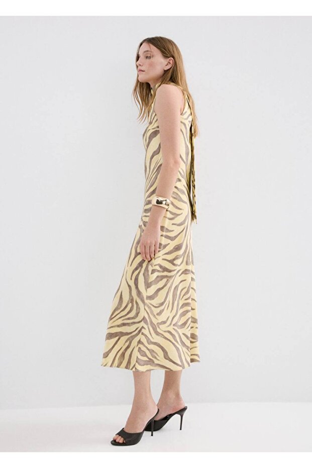 Fularlı desenli elbise - 6