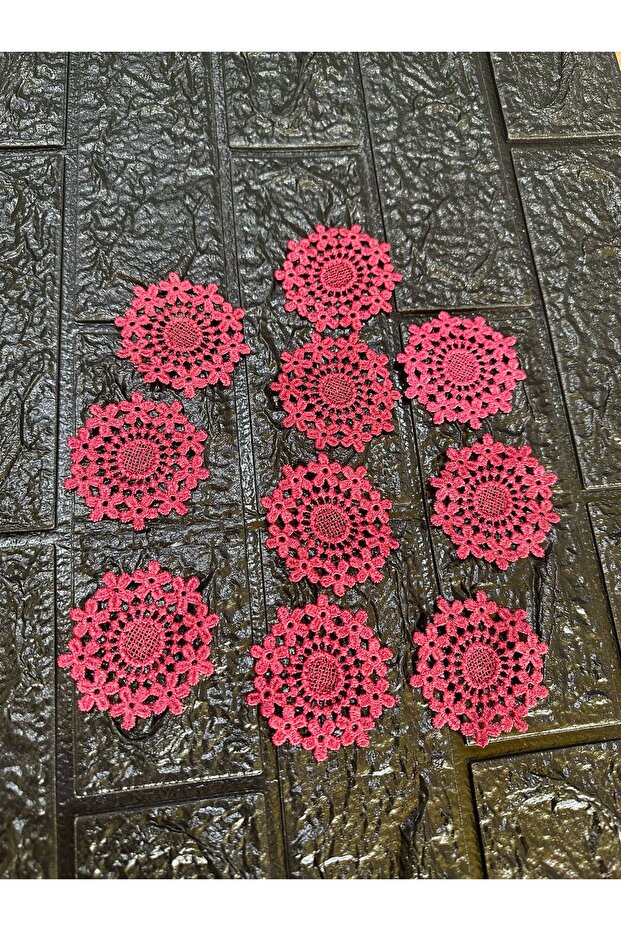 10 Pieces Guipure Floral Sewing Accessory Set 5X5 cm Fuchsia