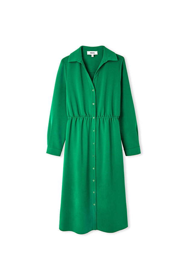 Elastik bel gömlek elbise - 3