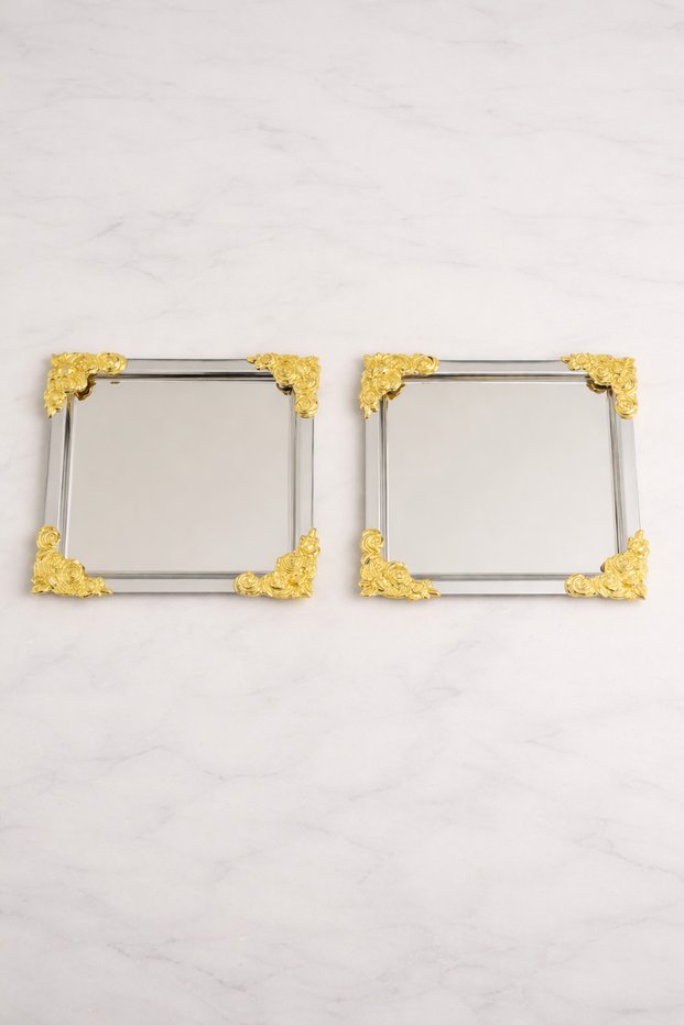 2 Piece Metal Square Rose Model Presentation Serving Tray Tray 22cm